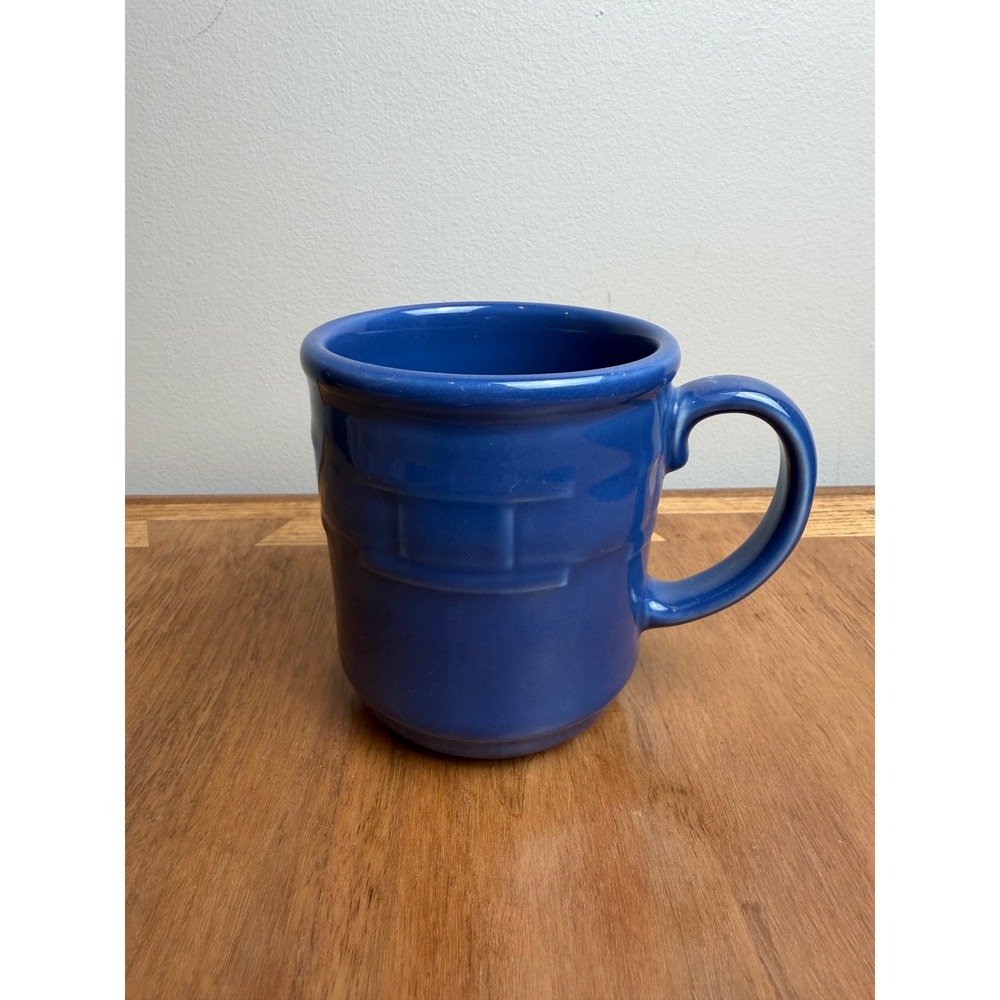 Longaberger Pottery Woven Traditions Blue Coffee Mug Basket Weave Made in USA